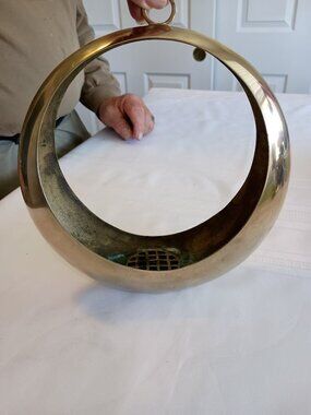 Vintage Mid-Century Japanese Brass Ikebana Hanging Moon Vase